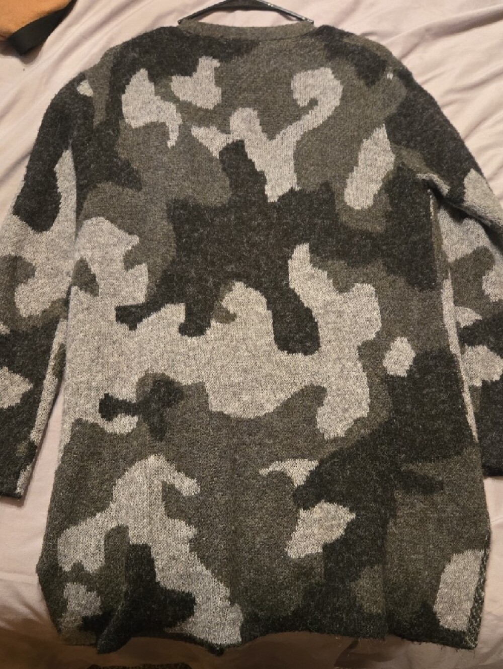 Open-Front Camouflage Knit Cardigan - Olive/Gray - Picture 7 of 7